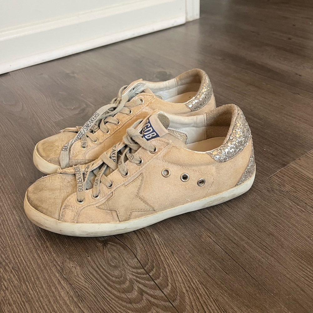 Golden Goose Beige Glitter Star Sneakers